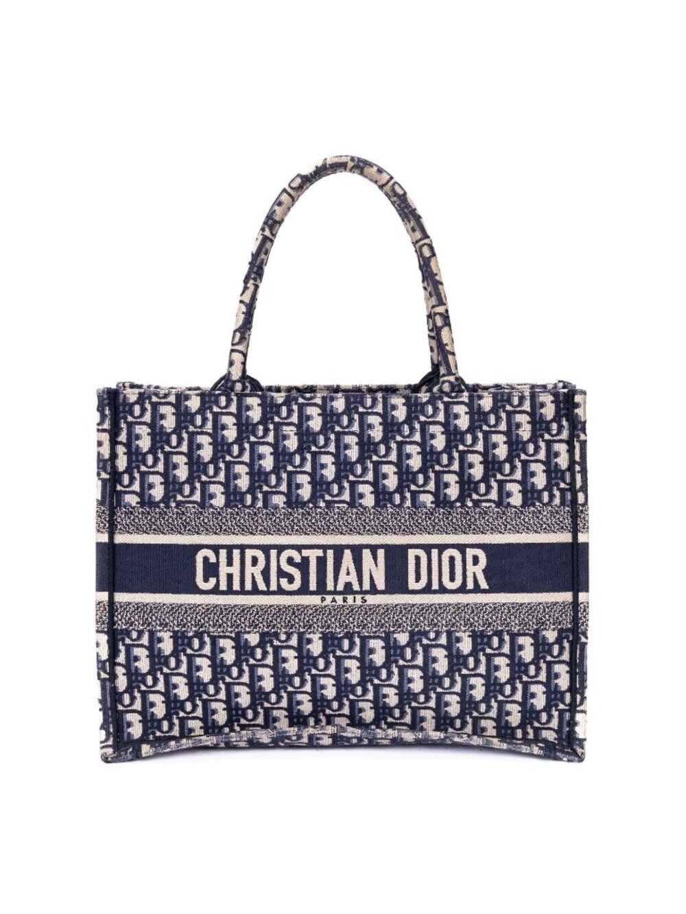Dior Book Tote Bag Navy Beige Oblique Diorissimo Canvas
